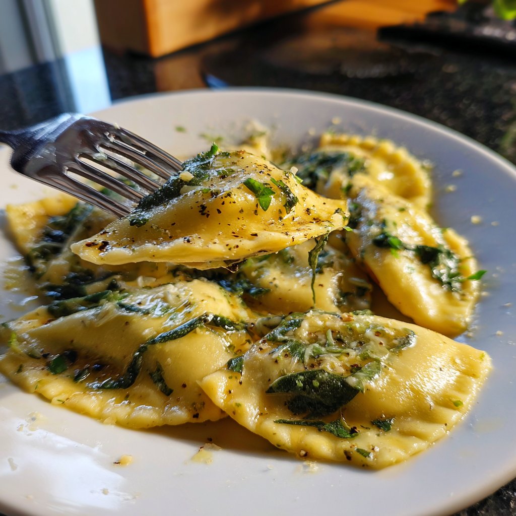 Ravioli mit Spinat und Butter-Salbei-Sauce