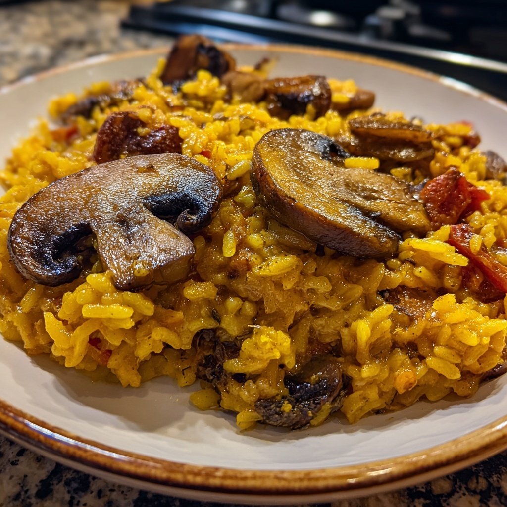 Paella mit Pilzen