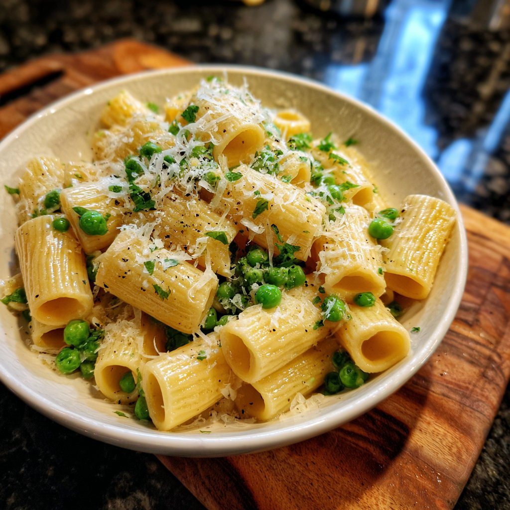 Rigatoni mit Erbsen und Parmesan